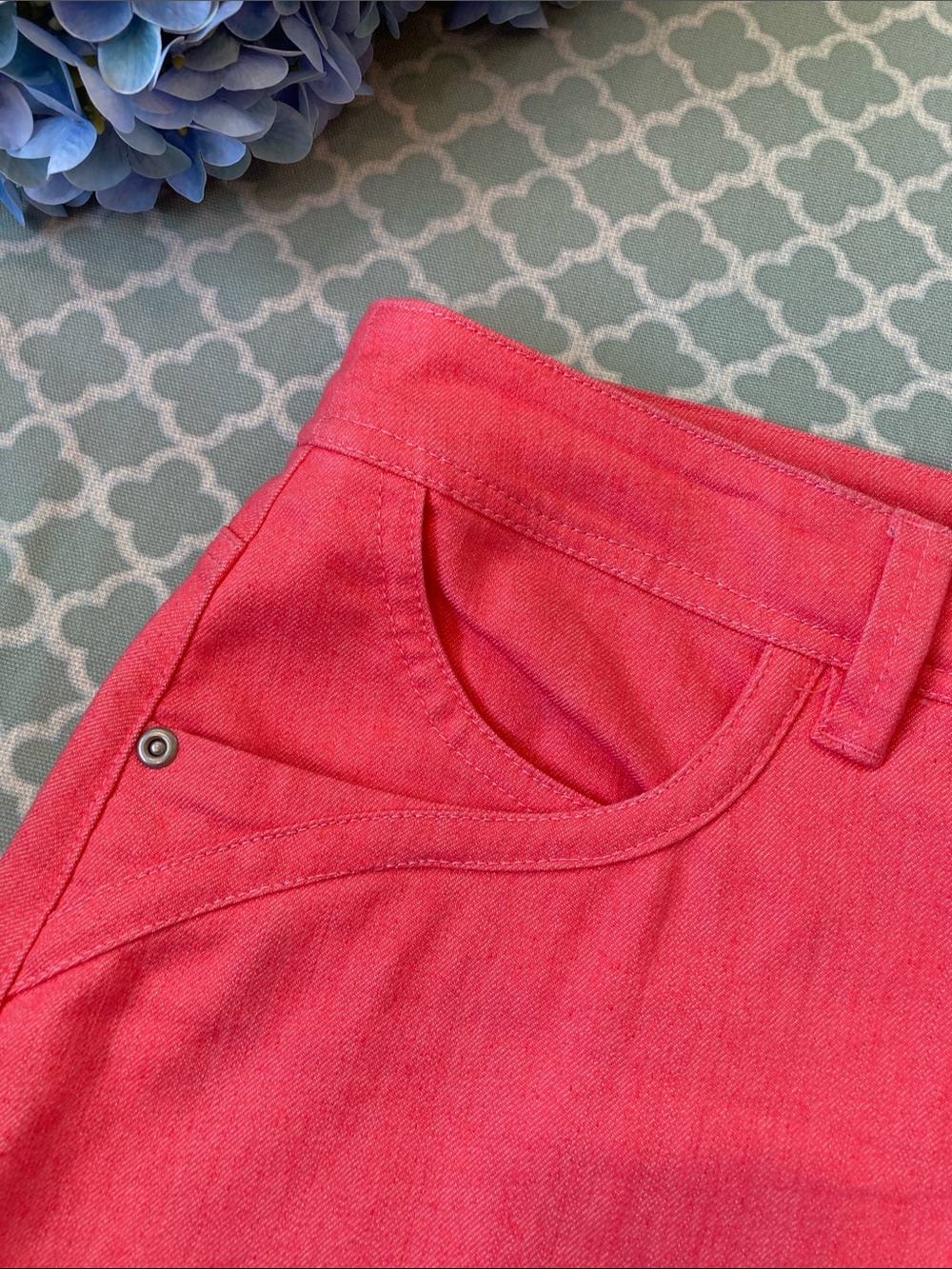 Christopher & Banks Coral Colored Denim Skirt Midi Pencil 14 - Picture 2 of 9